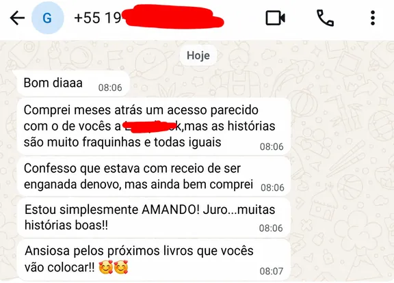 Conversa de WhatsApp com leitora