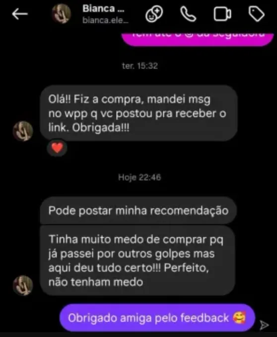 Mensagem de leitora no Instagram